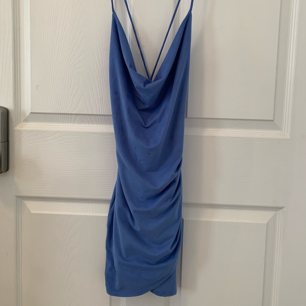 Lucy in the Sky Suede Tulip Dress in blue